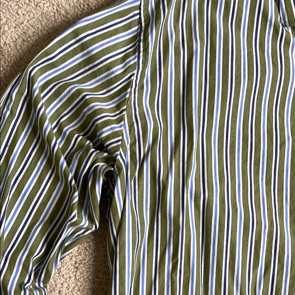 Henry Grethel Green and Blue Striped Casual Button Down Shirt - Picture 3 of 4